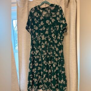 Lulu's Dark Green Floral Maxi Dress with Cream Print
